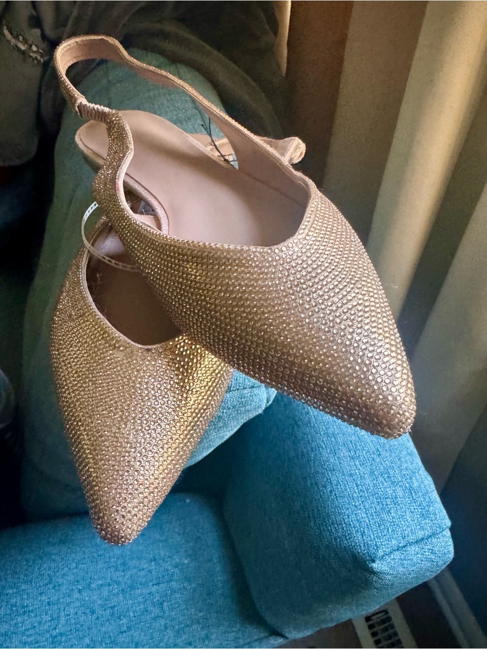 Women's Slingback Pointed Flats in glitter Gold